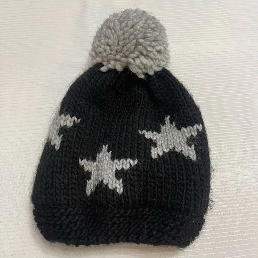 NARDI & TAGLIAFERRI Italy Wool Alpaca Black Grey Star Beanie Hat